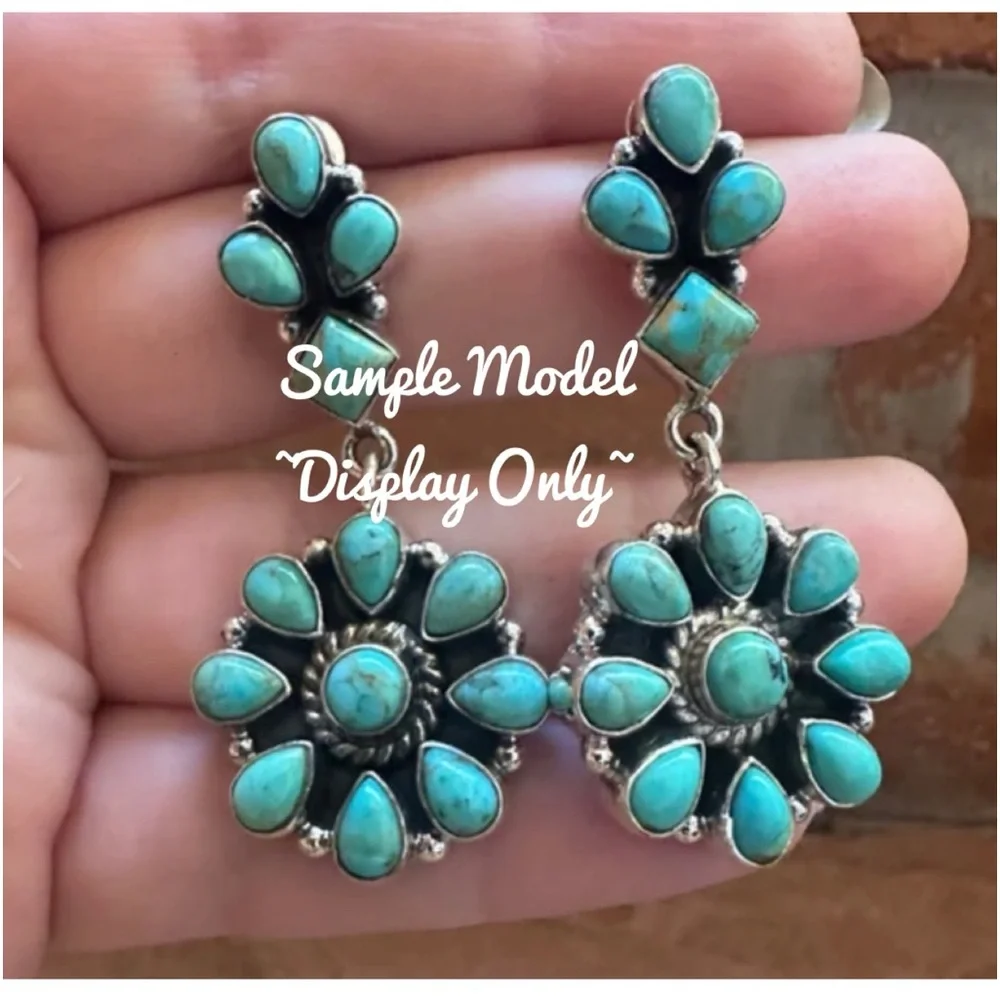 VTG Blue TURQUOISE EARRINGS purchased from Indian Reservation Handmade earrings - Picture 2 of 8